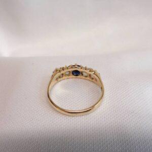 Vintage Sapphire and Cultured Pearl Five Stone Ring 9ct Yellow Gold - Size P (S8424) - Image 5