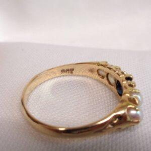 Vintage Sapphire and Cultured Pearl Five Stone Ring 9ct Yellow Gold - Size P (S8424) - Image 6