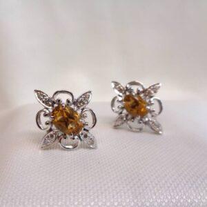Citrine & Diamond Stud Earrings 9ct White Gold - 19mm x 17mm (S7858) - Image 3