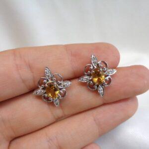 Citrine & Diamond Stud Earrings 9ct White Gold - 19mm x 17mm (S7858) - Image 6
