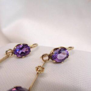 Beautiful Amethyst Drop Earrings 9ct Yellow Gold - Length 49mm (S8444) - Image 4