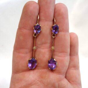 Beautiful Amethyst Drop Earrings 9ct Yellow Gold - Length 49mm (S8444) - Image 8