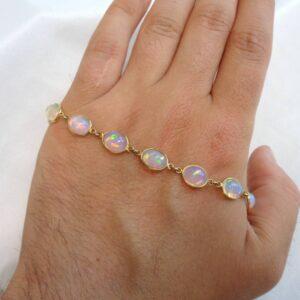 Natural Opal Bracelet 14ct Yellow Gold - Length 7 1/2in (S8428) - Image 3