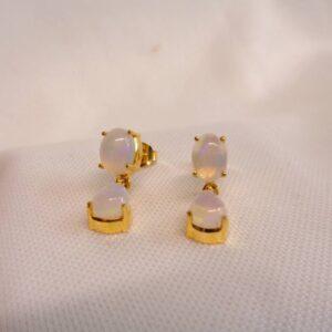 Beautiful Natural Opal Double Drop Earrings 9ct Yellow Gold - Length 19mm (S8442) - Image 3