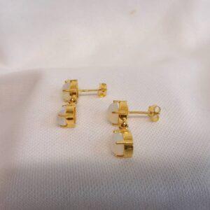 Beautiful Natural Opal Double Drop Earrings 9ct Yellow Gold - Length 19mm (S8442) - Image 4