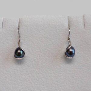 Black Cultured Pearl Drop Earrings 9ct White Gold - Length 22mm (S8446) - Image 1