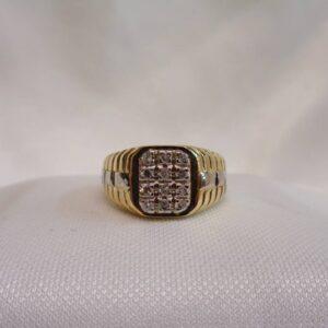 Vintage c.1988 Diamond Signet Ring 18ct Two Colour Gold - Size Q 1/2 (US 8.25) (S8389) - Image 4