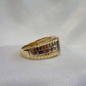 Vintage c.1988 Diamond Signet Ring 18ct Two Colour Gold - Size Q 1/2 (US 8.25) (S8389) - Image 5