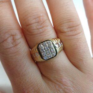 Vintage c.1988 Diamond Signet Ring 18ct Two Colour Gold - Size Q 1/2 (US 8.25) (S8389) - Image 8
