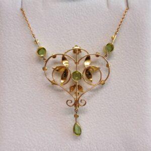 Antique Edwardian Peridot & Seedpearl Necklace 9ct Yellow Gold - Length 17in (S8403) - Image 2