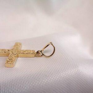 Vintage c.1970 Patterned Cross Pendant Solid 9ct Gold - Length 43mm - 4.6g (S8453) - Image 4