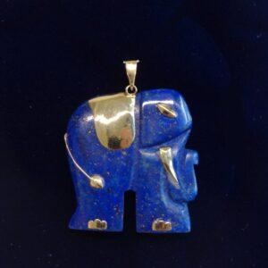 Lapis Lazuli Elephant Pendant with 14ct Yellow Gold Inlay - Length 41mm (S8454) - Image 1
