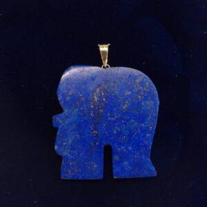 Lapis Lazuli Elephant Pendant with 14ct Yellow Gold Inlay - Length 41mm (S8454) - Image 2