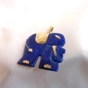 Lapis Lazuli Elephant Pendant with 14ct Yellow Gold Inlay - Length 41mm (S8454) - Image 3