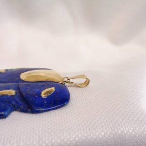 Lapis Lazuli Elephant Pendant with 14ct Yellow Gold Inlay - Length 41mm (S8454) - Image 4