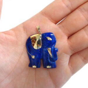Lapis Lazuli Elephant Pendant with 14ct Yellow Gold Inlay - Length 41mm (S8454) - Image 7