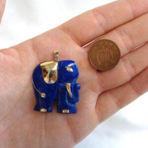 Lapis Lazuli Elephant Pendant with 14ct Yellow Gold Inlay - Length 41mm (S8454) - Image 8