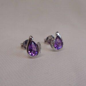 Amethyst and Diamond Pear Shaped Stud 9ct Gold - 8.5mm x 6.5mm  (S8480) - Image 2