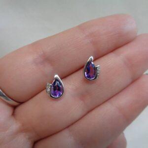 Amethyst and Diamond Pear Shaped Stud 9ct Gold - 8.5mm x 6.5mm  (S8480) - Image 6