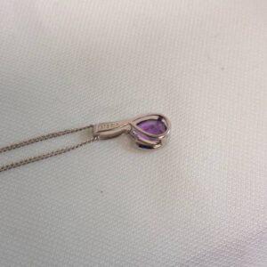 Amethyst and Diamond Pear Shape Pendant 9ct Gold - 19mm x 7mm 18inch chain (S8484) - Image 4