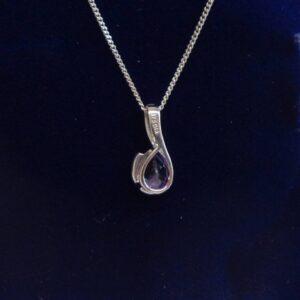 Amethyst and Diamond Pear Shape Pendant 9ct Gold - 19mm x 7mm 18inch chain (S8484) - Image 2