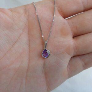 Amethyst and Diamond Pear Shape Pendant 9ct Gold - 19mm x 7mm 18inch chain (S8484) - Image 6