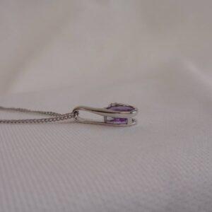 Amethyst and Diamond Pear Shape Pendant 9ct Gold - 19mm x 7mm 18inch chain (S8484) - Image 5