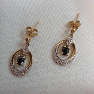 Beautiful 9ct Sapphire and Diamond Earrings - 18mm Drop Earrings (S8469) - Image 2