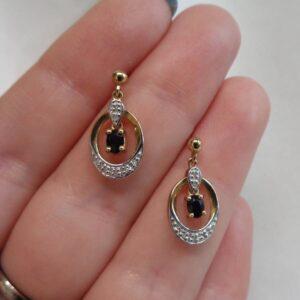 Beautiful 9ct Sapphire and Diamond Earrings - 18mm Drop Earrings (S8469) - Image 4