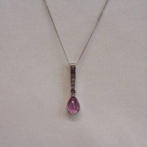 Pink Sapphire and Diamond Pendant 18ct White Gold - Length 23mm - Chain 18in (S8503) - Image 2