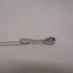 Pink Sapphire and Diamond Pendant 18ct White Gold - Length 23mm - Chain 18in (S8503) - Image 3