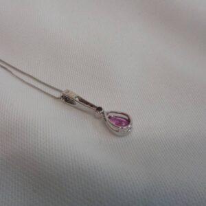 Pink Sapphire and Diamond Pendant 18ct White Gold - Length 23mm - Chain 18in (S8503) - Image 5