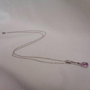 Pink Sapphire and Diamond Pendant 18ct White Gold - Length 23mm - Chain 18in (S8503) - Image 7