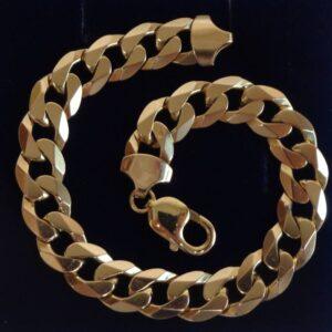 Solid Curb Bracelet 9ct Yellow Gold - Length 9 3/4 - 42.1 grams (S8451) - Image 1