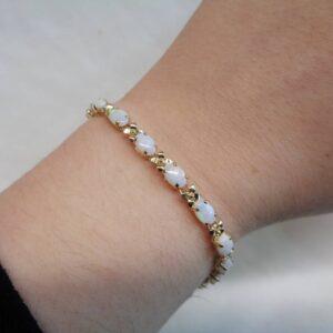 Natural Opal 9ct Yellow Gold Bracelet - Length 7 1/2in (S8499) - Image 5
