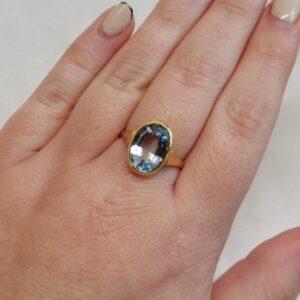 Aquamarine Solitaire Ring 18ct Yellow Gold - Size P 1/2 (S8507) - Image 6