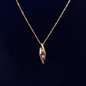Ruby & Diamond Pendant Two Colour 18ct Gold - 18in Chain (S8514)