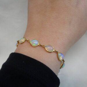 Natural Opal Bracelet 14ct Yellow Gold 7 1/2 inch (S8427) - Image 5