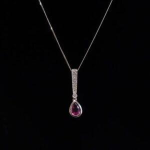 Pink Sapphire and Diamond Pendant 18ct White Gold - Length 23mm - Chain 18in (S8503) - Image 1