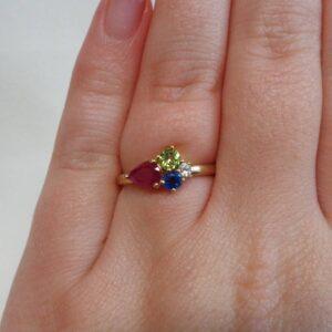 Unique Multi-gemstone Ring 9ct Gold - Size L 1/2 (S8527) - Image 6