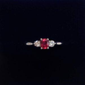 Stunning Ruby & Diamond Three Stone Ring 18ct White Gold - Size M (S8301) - Image 1