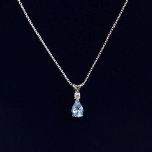 Angara Aquamarine & Diamond Pendant 14ct Gold - Designer - Length 18in (S8523) - Image 1