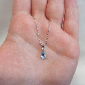 Angara Aquamarine & Diamond Pendant 14ct Gold - Designer - Length 18in (S8523) - Image 6