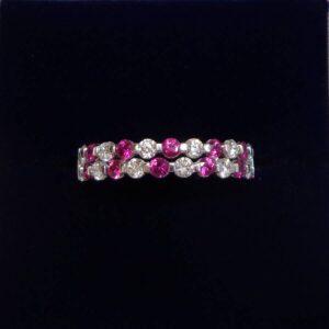 Ruby and Diamond Two Row Ring 14ct Gold - Size M 1/2 (S8208) - Image 1