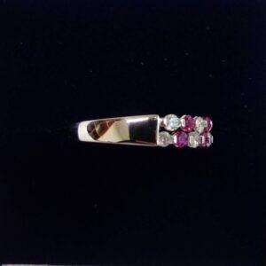 Ruby and Diamond Two Row Ring 14ct Gold - Size M 1/2 (S8208) - Image 2