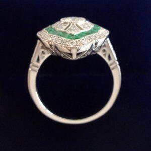 Art Deco Style Emerald and Diamond Cluster Ring Platinum - Size L 1/2 (US 6) (S8554) - Image 3