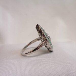 Art Deco Style Emerald and Diamond Cluster Ring Platinum - Size L 1/2 (US 6) (S8554) - Image 9