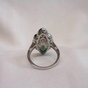 Art Deco Style Emerald and Diamond Cluster Ring Platinum - Size L 1/2 (US 6) (S8554) - Image 10
