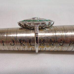 Art Deco Style Emerald and Diamond Cluster Ring Platinum - Size L 1/2 (US 6) (S8554) - Image 11