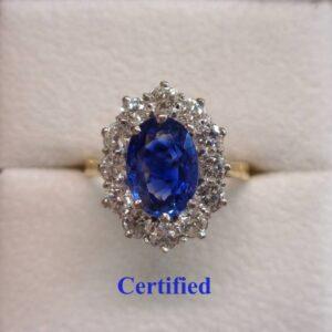 Quality Sapphire & Diamond Cluster Ring 18ct Yellow Gold - Size M 1/2 (US 6.5) (S8465)